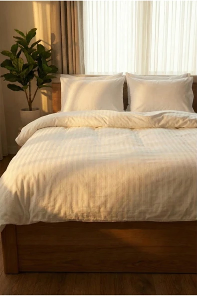 Motif Mağaza %100 PAMUK SATEN Çift Kişilik **EKLİ** Nevresim -ÇARŞAFSIZ- (Sadece Nevresim)  Beyaz 200 x 220 ürün görseli 1