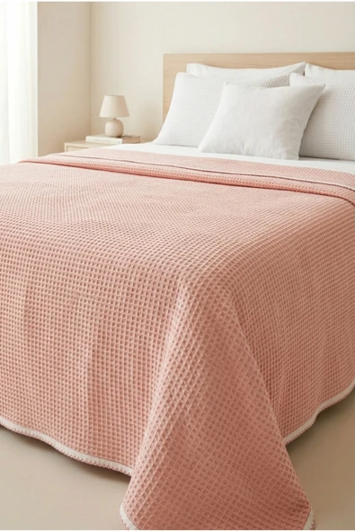 Motif Mağaza %100 PAMUK Çift Kişilik Waffle Pike Yatak Örtüsü 180x230 Cm  Toz Pembe Çift Kişilik ürün görseli 1