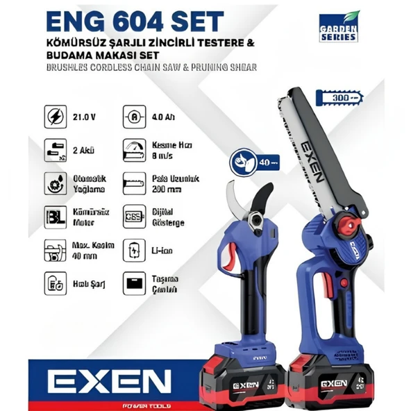 EXEN ENG 604 SET - 21V 4Ah Kömürsüz Şarjlı Testere & Makas Set ürün görseli 1