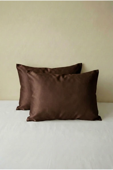 Motif Mağaza 2'li Yastık Kılıfı | %100 Pamuk Saten | 50x70 cm  Koyu Kahverengi 50 x 70 ürün görseli 1