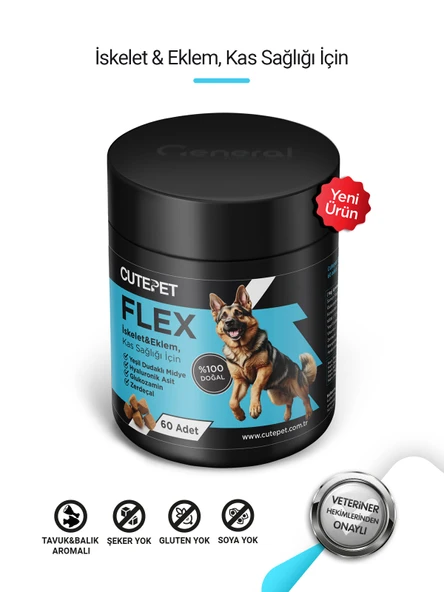 Cutepet Flex Köpek Eklem ve Kemik Sağlığı Tableti 60 Adet  Glukozamin, Kondroitin, MSM Destekli ürün görseli 1