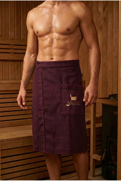 Motif Mağaza %100 Pamuk Hamam Sauna Eteği Ayarlanabilir Cırt Cırtlı Lastikli  Bordo Standart ürün görseli 1