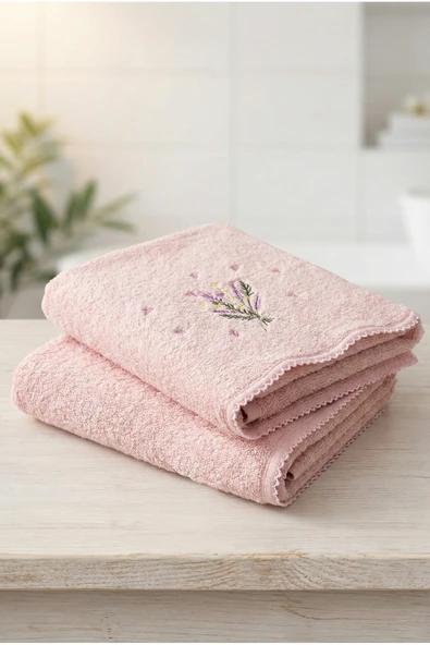 Motif Mağaza 2'Li El/Yüz Havlu Seti 50x100 Cm - Nakışlı Pembe  Çiçek Desenli 50 x 100 ürün görseli 1
