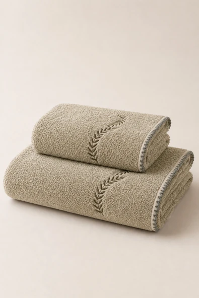 Motif Tekstil %100 Pamuk Banyo Havlusu Takımı 50x100 ve 85x150 Havlu Seti  Açık Kahverengi ürün görseli 1