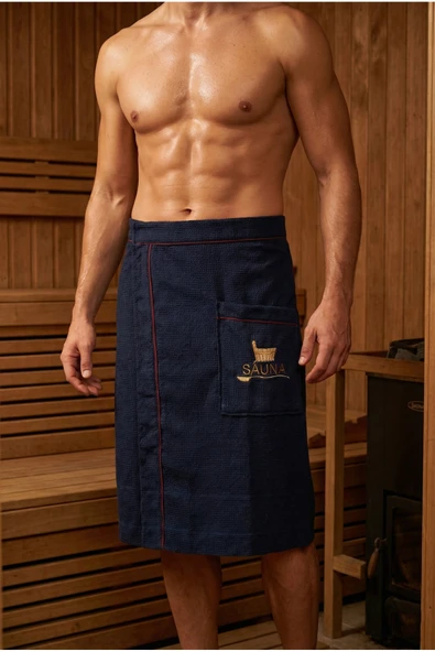 Motif Mağaza %100 Pamuk Hamam Sauna Eteği Ayarlanabilir Cırt Cırtlı Lastikli  Lacivert Standart ürün görseli 1