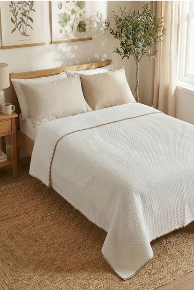 Motif Mağaza %100 PAMUK Çift Kişilik Waffle Pike Yatak Örtüsü 180x230 Cm  Kroşeta Seçenekli Çift Kişilik ürün görseli 1