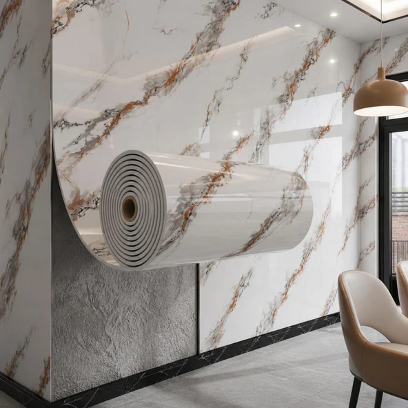 60cm x 3 Metre Tek Parça Yapışkanlı Rulo Oxis Naturel Kayrak Desen Duvar Paneli Kağıdı TX-107 ürün görseli 1