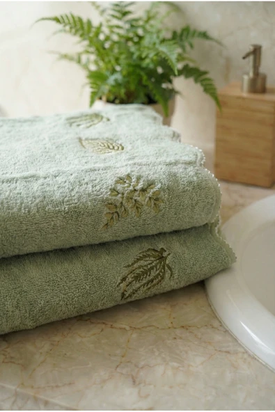 Motif Mağaza 2'Lİ SET MicroCotton %100 Pamuk 50x100 Nakışlı El-Yüz Havlusu Yeşil  Yeşil 50 x 100 ürün görseli 1