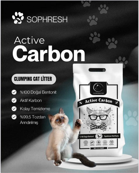 SOPHRESH Aktif Karbonlu Topaklanan Kedi Kumu 20 L  %100 Doğal Bentonit, Güçlü Topaklanan ürün görseli 1