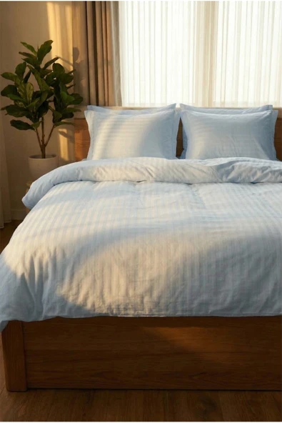 Motif Mağaza %100 PAMUK SATEN Çift Kişilik **EKLİ** Nevresim Seti -ÇARŞAFSIZ- (Nevresim ve 2 adet Yastık Kılıfı)  Mavi 200 x 220 ürün görseli 1