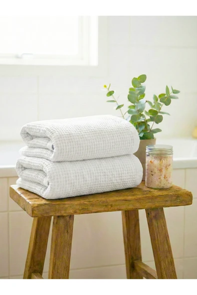 Motif Mağaza 2'Li Set Waffle Pike Banyo Havlusu Kadın Erkek 100x170 Cm  Beyaz 100 x 170 ürün görseli 1