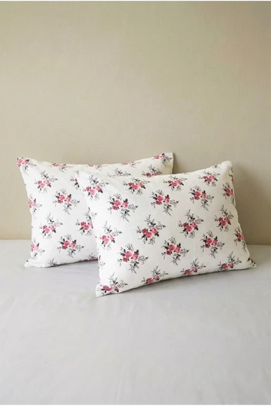 Motif Mağaza 2'li Yastık Kılıfı | %100 Pamuk Saten | Çiçek Baskılı | 50x70 cm  Beyaz 50 x 70 ürün görseli 1