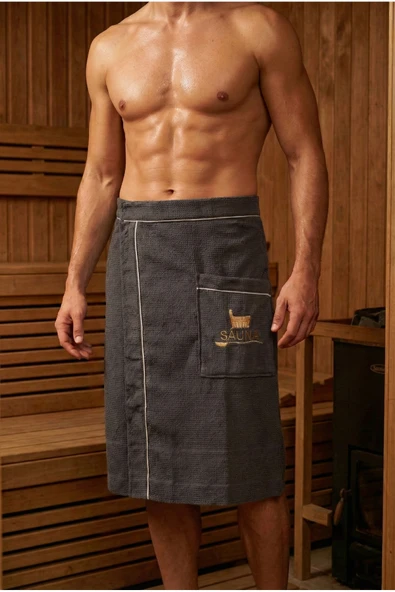 Motif Mağaza %100 Pamuk Hamam Sauna Eteği Ayarlanabilir Cırt Cırtlı Lastikli  Antrasit Standart ürün görseli 1