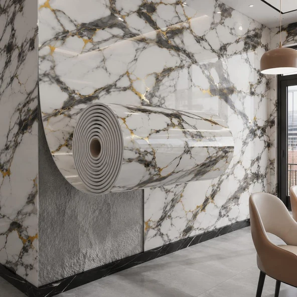 60cm x 3 Metre Tek Parça Yapışkanlı Rulo Pera Gold Duvar Paneli Kağıdı Silinebilir Salon Ofis TX-034 ürün görseli 1