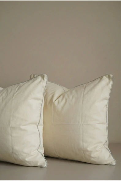 Motif Mağaza %100 Pamuk Saten 2'Li Yastık Kılıfı Simli Biyeli 50x70  Ekru 50 x 70 ürün görseli 1