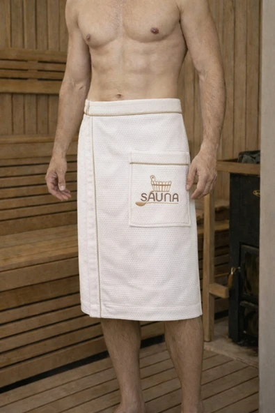 Motif Mağaza %100 Pamuk Hamam Sauna Eteği Ayarlanabilir Cırt Cırtlı Lastikli -Hafif Defoludur-  Beyaz Standart ürün görseli 1