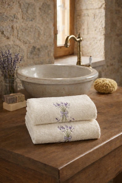 Motif Mağaza 2'Lİ SET MicroCotton %100 Pamuk 50x100 Nakışlı El-Yüz Havlusu Beyaz  Ekru 50 x 100 ürün görseli 1
