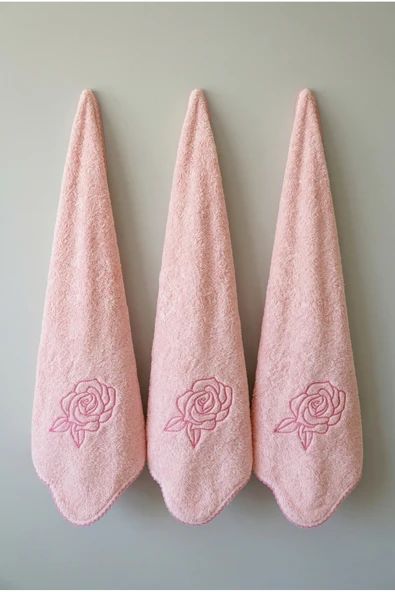 Motif Mağaza 3'Lü Set Mutfak ve El/Yüz Havlusu 30x50 cm %100 PAMUK Nakışlı  Pembe 30 x 50 ürün görseli 1