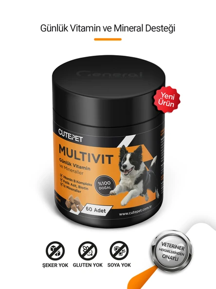 Cutepet Multivit Köpek Vitamin ve Mineral Tableti 60 Adet  Günlük Bağışıklık, Enerji ve Genel Sağlık Desteği ürün görseli 1