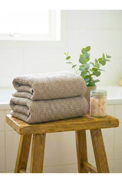 Motif Mağaza 2'Li Set Waffle Pike Banyo Havlusu Kadın Erkek 100x170 Cm  Soğuk Kahverengi 100 x 170 ürün görseli 1