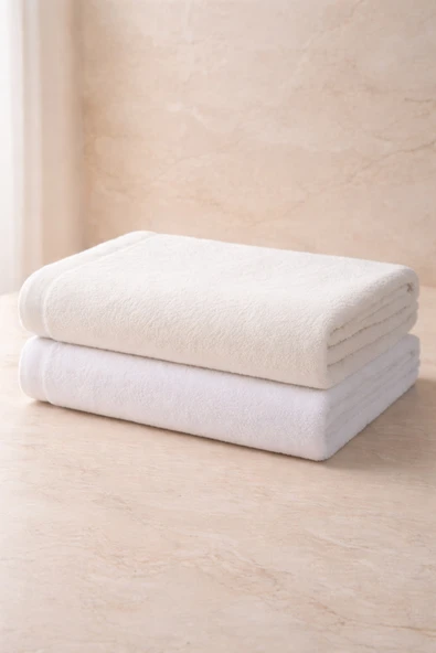 Motif Mağaza -Hafif Defoludur- 2'li Banyo Havlusu Seti Kadın-Erkek 85x150 Cm Premium MicroCotton %100 PAMUK  Beyaz-Ekru 85 x 150 ürün görseli 1