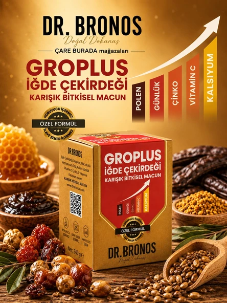 Dr. Bronos - GROPLUS İğde Çekirdeği Karışık Bitkisel Macun 240 Gr (Polen & Günlük & Çinko & Kalsiyum) ürün görseli 1