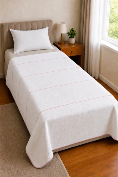 Motif Tekstil %100 PAMUK Waffle Pike Yatak Örtüsü 160x250 Cm Biye Detaylı  Pembe Biyeli ürün görseli 1