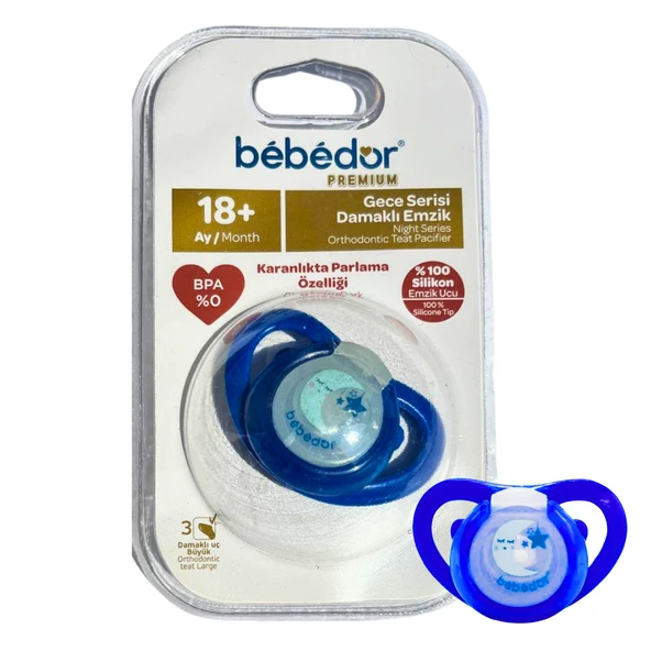 Bebedor Premium 183 Gece Serisi Karanlıkta Parlayan Damaklı Büyük Uç Emzik 18 Ay+ ürün görseli 1