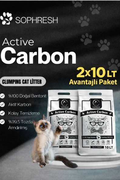 SOPHRESH Aktif Karbonlu Topaklanan Kedi Kumu 2X10 L  %100 Doğal Bentonit, Güçlü Topaklanan ürün görseli 1