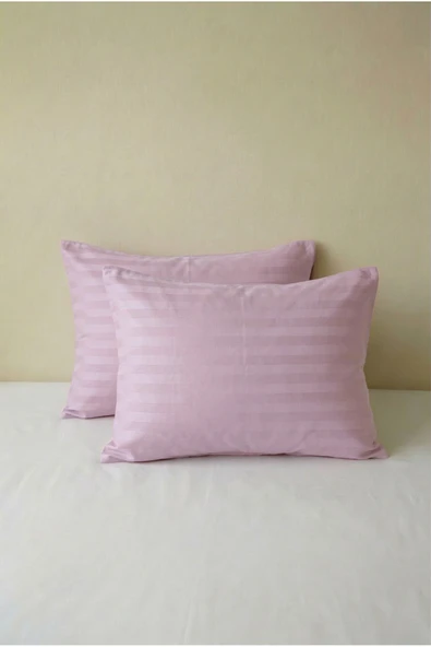 Motif Mağaza 2 Adet %100 Pamuk Saten Yastık Kılıfı Çizgili Baskılı 50x70  Toz Pembe 50 x 70 ürün görseli 1