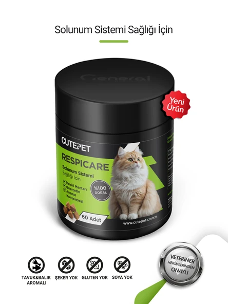 Cutepet Respicare Kedi Solunum Destek Tableti 60 Adet  Bağışıklık Desteği ve Nefes Açıcı Takviye ürün görseli 1