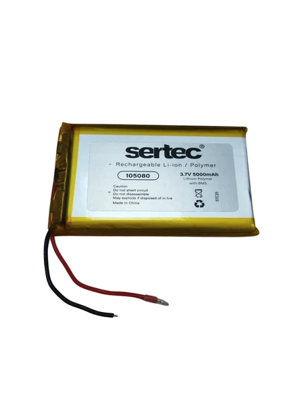 Sertec 105080 3.7V 5000 mAh Li-Polymer Pil (Devreli/1.5A) ürün görseli 1
