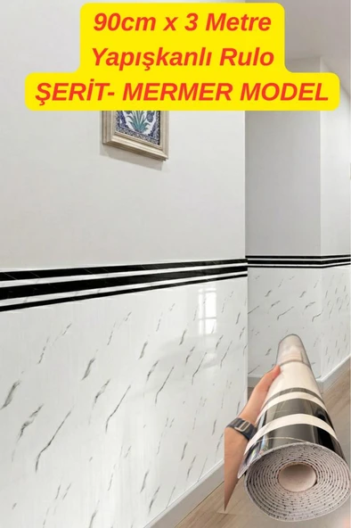 90cmx 3 Metre Mermer Şerit Desenli Rulo Kendinden Yapışkanlı Duvar Paneli Kağıdı CYCZT00186 ürün görseli 1