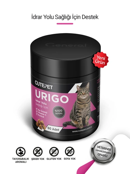 Cutepet Urigo Kedi Üriner Sağlık Tableti 60 Adet İdrar Yolu ve Mesane Destekleyici Takviye ürün görseli 1