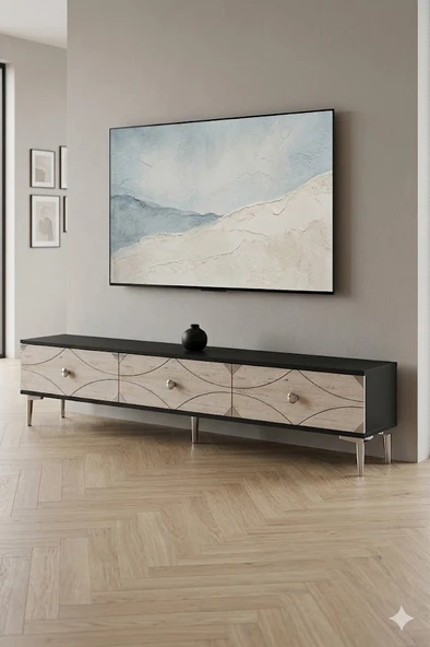TSA1897ATS ALFA Tv Sehpası Antasit-Traverten-Silver 180cm ürün görseli 1