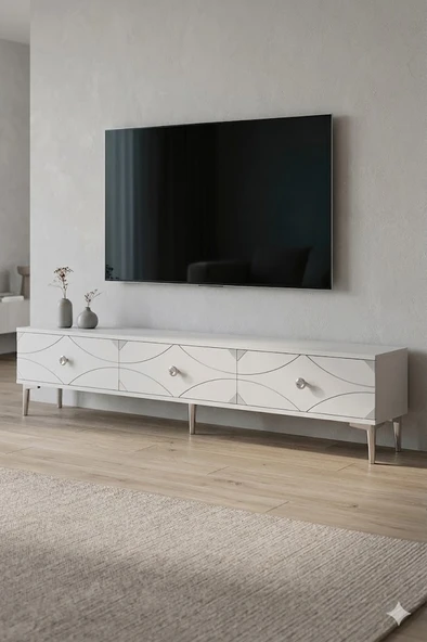 TSA1897BS ALFA Tv Sehpası Beyaz-Silver 180cm ürün görseli 1
