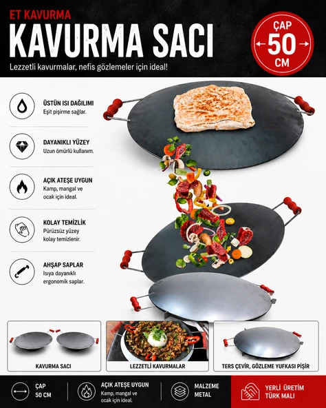 50 cm AHŞAP KULPLU ÇİFT TARAFLI KAVURMA ve GÖZLEME SACI ürün görseli 1