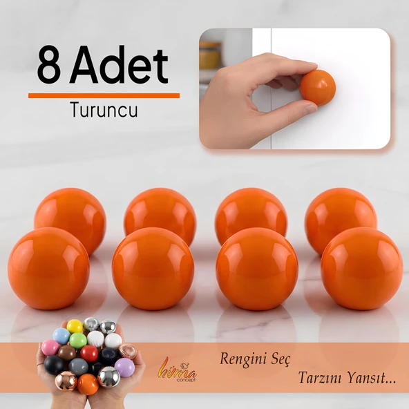 8 Adet Sert Plastik Düğme Yuvarlak Top Turuncu Dolap Mobilya Mutfak Dolabı Çekmece Kulbu Kulpu Kulplar ürün görseli 1