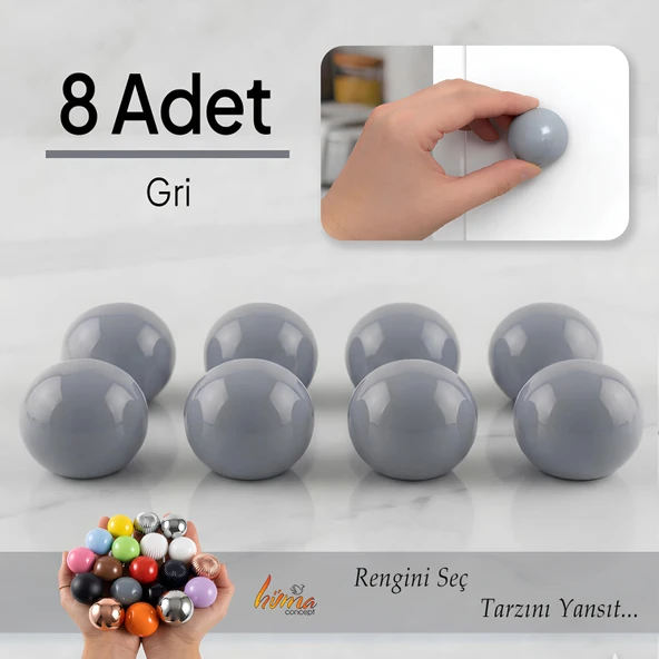 8 Adet Sert Plastik Düğme Yuvarlak Top Gri Dolap Mobilya Mutfak Dolabı Çekmece Kulbu Kulpu Kulplar ürün görseli 1