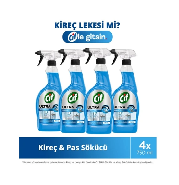 Cif Ultra Sprey Kireç ve Pas Sökücü 750 Ml x 4 Adet ürün görseli 1