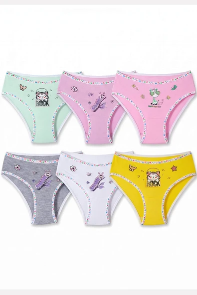 Tutku 6lı Kız Çocuk Baskılı Renkli Slip Külot Likralı ürün görseli 1