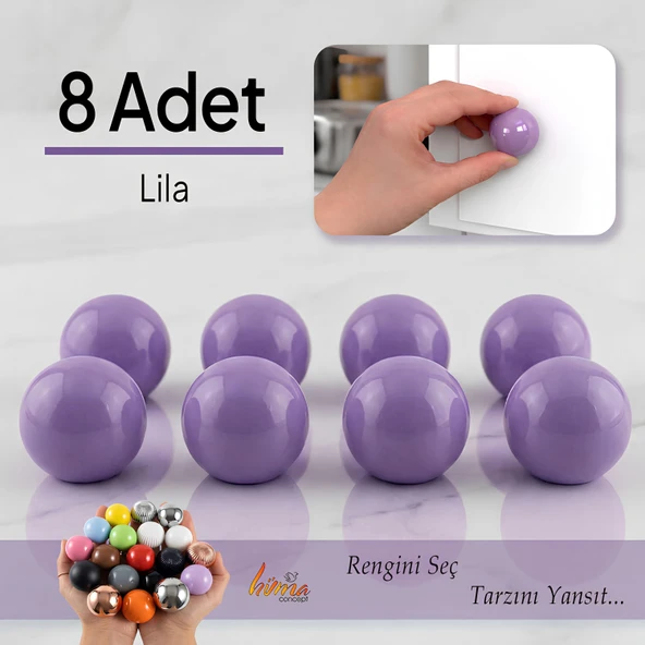 8 Adet Sert Plastik Düğme Yuvarlak Top Lila Dolap Mobilya Mutfak Dolabı Çekmece Kulbu Kulpu Kulplar ürün görseli 1