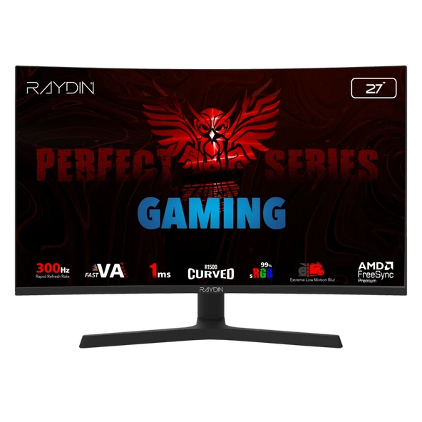 RAYDIN EG27RFA-300HZ, 27", 1ms, 300Hz, Full HD, 2xHDMI, DP, Hoparlör, VA LED, R1500 Curved, Yükseklik Ayarlı Ayak, Frameless, FreeSync Gaming Monitör ürün görseli 1