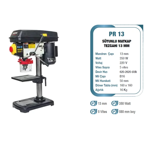 Proter PR 13 350W 5 VİTES  13 MM SÜTUNLU MATKAP TEZGAHI ürün görseli 1
