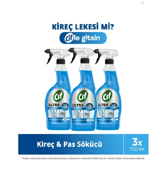 Cif Ultra Sprey Kireç ve Pas Sökücü 750 Ml x 3 Adet ürün görseli 1