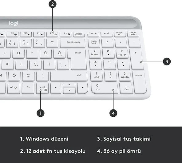 logitech MK470 Kablosuz İnce Türkçe Klavye Mouse Seti, Beyaz 920-009436 (OUTLET) ürün görseli 1
