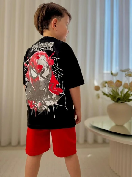 Cg Kids Örümcek Adam Tshirt&Şort Sırt Baskı Detaylı Erkek Çocuk Alt Üst Takım ürün görseli 1