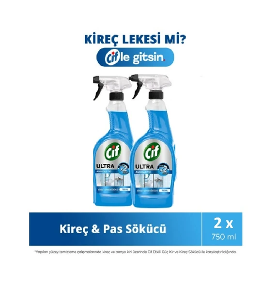 Cif Ultra Sprey Kireç ve Pas Sökücü 750 Ml x 2 Adet ürün görseli 1