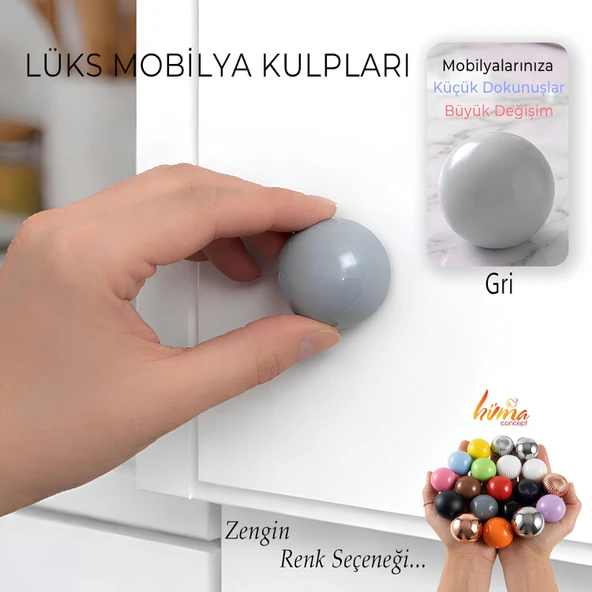 Sert Plastik Düğme Yuvarlak Top Gri Dolap Mobilya Mutfak Dolabı Çekmece Kulbu Kulpu Kulplar ürün görseli 1