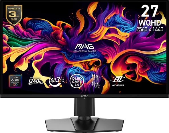 MSI 26.5 MAG 274QP QD-OLED X24 2560x1440 (WQHD) 16:9 FLAT QD-OLED 240HZ 0.03MS FREESYNC PREMIUM PIVOT GAMING MONITOR ürün görseli 1